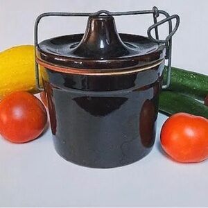 Vintage Stoneware Sour Dough Starter Crock with Latching Lock Seal Lid Farmhouse